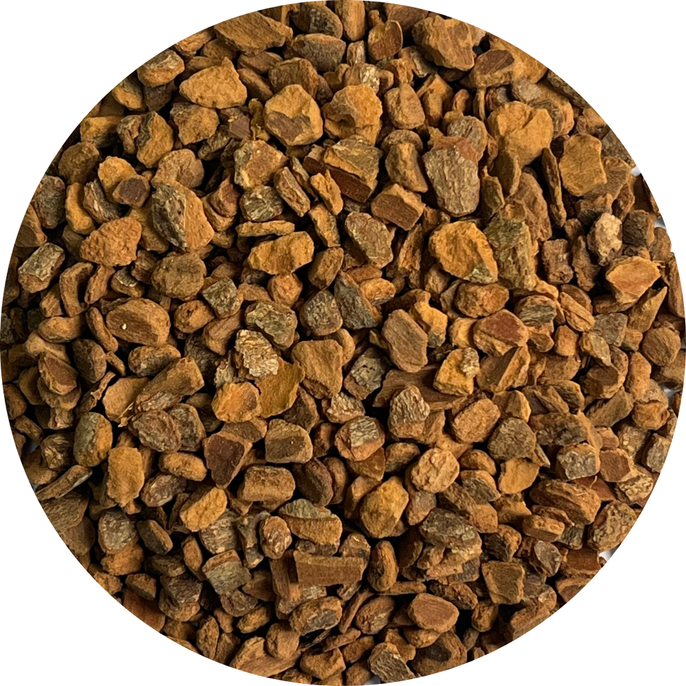 Uniform 4-8mm cut and sifted Viet Haus organic forest cassia cinnamon pieces, showing rich reddish-brown bark texture for loose tea and botanical extraction.