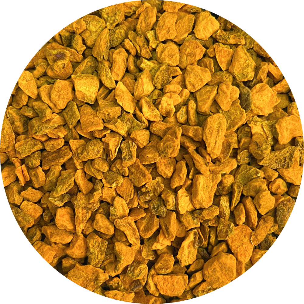 Close-up of organic dried turmeric root chunks