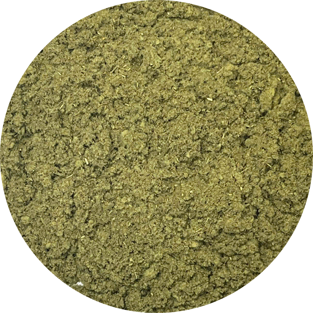 Fine texture of organic dried botanicals and herbs powder