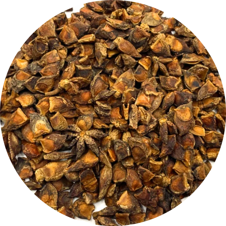 Close-up image of organic broken star anise pieces showing size uniformity, dark brown color, and absence of foreign matter