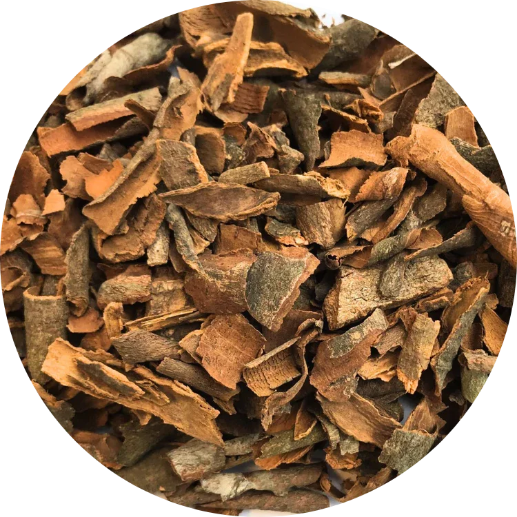 Broken pieces of organic Vietnamese cinnamon bark, showing thick layers