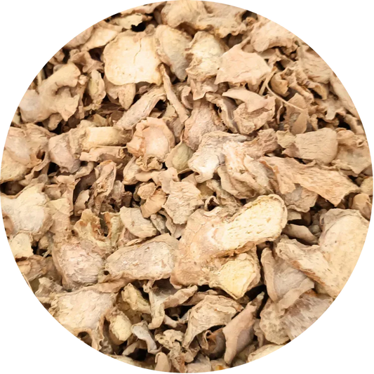 Premium organic dried ginger slices from Viet Haus with a vibrant yellow color and concentrated spicy flavor.