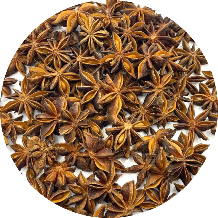 close-up of a whole organic star anise pod, showing the star-shaped husk, textured surface, and intact internal seeds