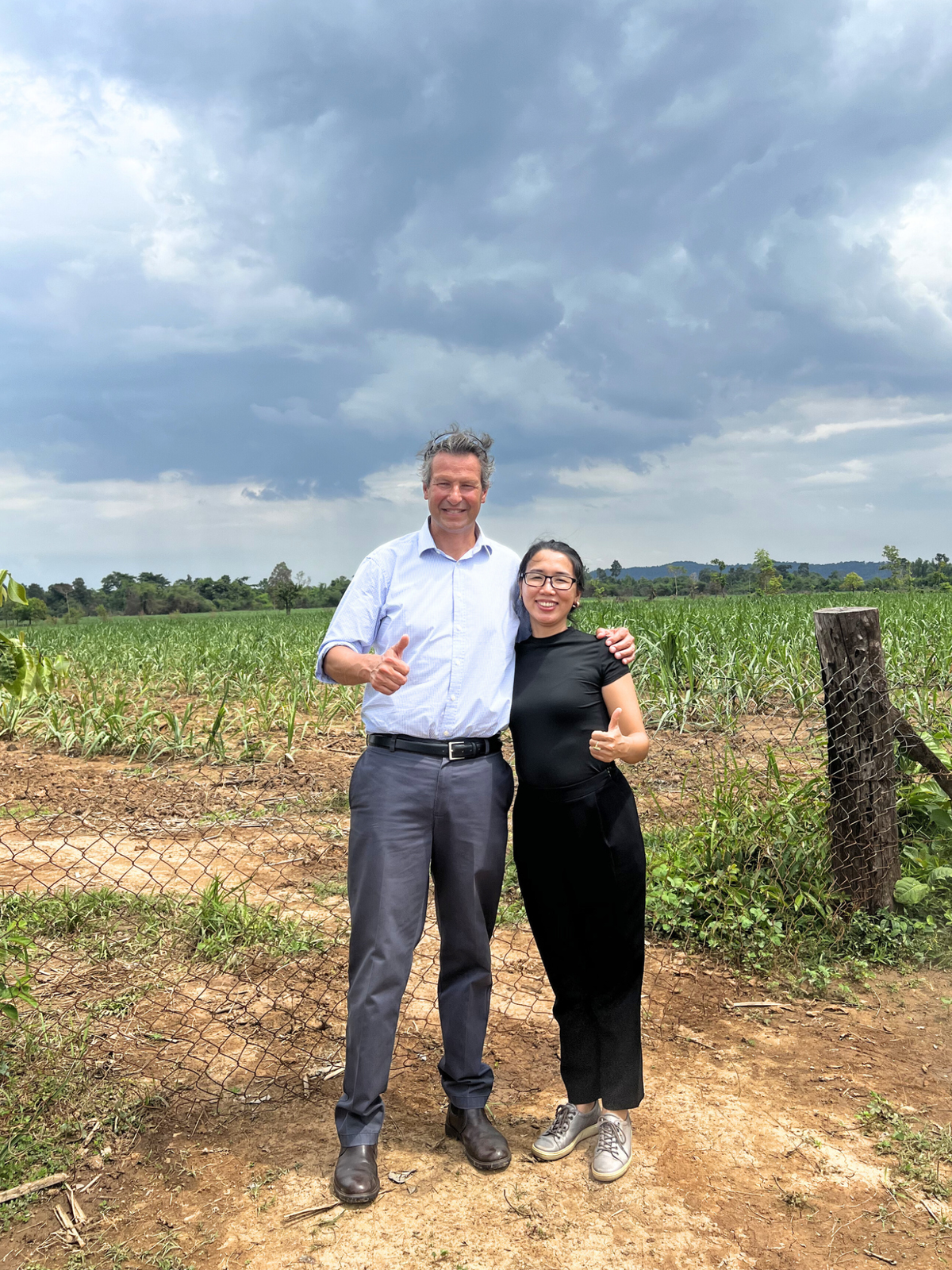 A representative from Viet Haus standing in an organic sugarcane field